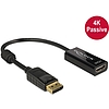 Delock Adapter Displayport 1.2-dugós csatlakozó  HDMI-csatlakozóhüvely 4K passzív, 20cm, fekete (62609)