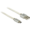 Delock adat- és töltőkábel USB-A 2.0 csatlakozó MicroUSB-B 2.0, textil árnyékolással, 2m, fehér (83917)