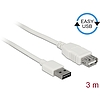 Delock Bővítő kábel EASY-USB 2.0-s A típusú csatlakozódugó  USB 2.0 A-típusú hüvely fehér 3 m (85201)