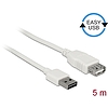 Delock Bővítő kábel EASY-USB 2.0-s A típusú csatlakozódugó  USB 2.0 A-típusú hüvely fehér 5 m (85202)