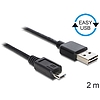 Delock EASY-USB 2.0 -A apa  USB 2.0 micro-B apa kábel, 2 m (83367)