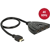 Delock HDMI UHD-kapcsoló, 3 x HDMI-bemenet  1 x HDMI-kimenet, 4K integrált kábellel (50 cm) (18600)