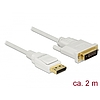 Delock Kábel Displayport 1.2 dugó  DVI 24+1 dugó passzív 2 m fehér (83814)