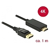 Delock Kábel Displayport 1.2 dugó  High Speed HDMI-A dugó passzív 4K 1 m fekete (85316)