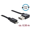 Delock Kábel, EASY-USB 2.0-s A- típusú csatlakozódugó, ívelt bal / jobb  USB 2.0-s Micro-B-típusú c (85163)