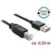 Delock Kábel, EASY-USB 2.0-s A-típusú csatlakozódugó  USB 2.0-s B-típusú csatlakozódugó, 0,5 m, fek (83684)