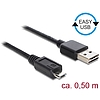 Delock Kábel, EASY-USB 2.0-s A-típusú csatlakozódugó  USB 2.0-s Micro-B típusú csatlakozódugó, 50 c (85156)