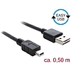 Delock Kábel, EASY-USB 2.0-s A-típusú csatlakozódugó  USB 2.0-s Mini-B-típusú csatlakozódugó, 0,5 m (85158)