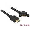 Delock Kábel HDMI-A dugó  HDMI-A hüvely, panelrögzítés, 110 fokban ívelt, 4K 30 Hz 0,5 m (85467)