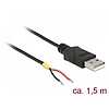 Delock Kábel USB 2.0 A-típusú csatlakozódugóval  2 db nyitott vezetékkel, 1,5 m Raspberry Pi (85664)