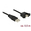 Delock Kábel, USB 2.0-s A bementi csatlakozós  USB 2.0-s A-típusú csatlakozó, panelrögzítés, 0,5 m (85461)