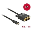 Delock Kábel USB Type-C csatlakozó  DVI 24+1 csatlakozó (DP váltakozó mód) 4K 30 Hz, 1 m, fekete (85320)