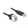 Delock Keystone modul, USB 2.0 C-csatlakozóhüvely  USB 2.0 A-csatlakozódugó, kábellel (86382)