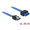 Delock SATA-bovítokábel, 6 Gb/s, hüvely, egyenes  SATA dugó, egyenes, 20 cm, kék, reteszes típusú (84971)