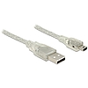 Delock USB 2.0-s kábel A-típusú csatlakozódugóval  USB 2.0 Mini-B csatlakozódugóval, 0,5 m áttetsző (83904)