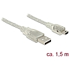 Delock USB 2.0-s kábel A-típusú csatlakozódugóval  USB 2.0 Mini-B csatlakozódugóval, 1,5 m, áttetsz (83906)